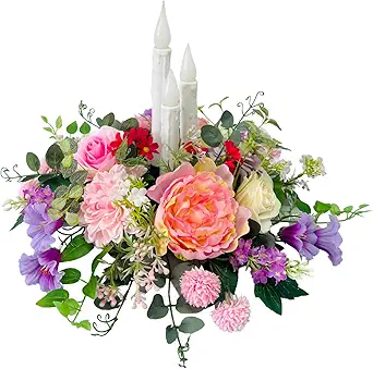 Elegant spring floral centerpiece with candles and pastel blooms