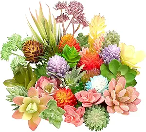 A set of 32 mini realistic artificial succulents and cacti, unpotted and colorful, designed for home, garden, and kitchen decor.