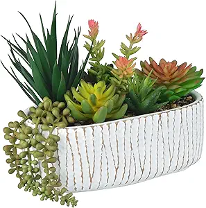 Assorted 8.7" fake house plants in pots, featuring various faux succulents, perfect for office desk, bathroom, kitchen, and room decor